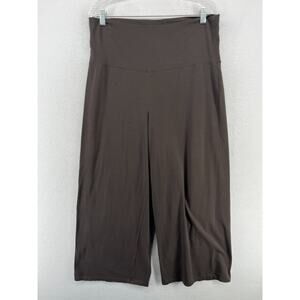EILEEN FISHER Pant L Cotton Stretch Jersey Wide Crop Fold Over Waist Brown USA